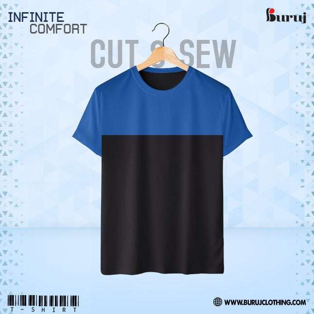 Men’s Short Sleeve T-Shirt (cut & sew)-(black & blue) - Buruj