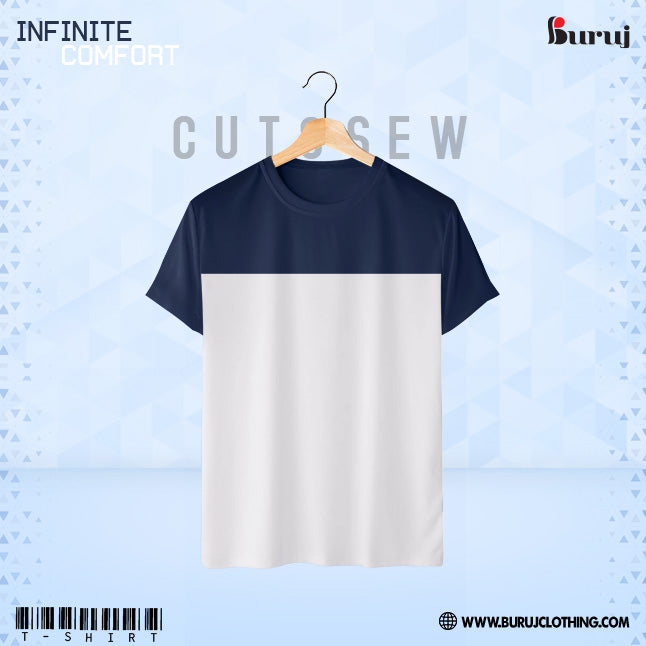 Men’s Short Sleeve T-Shirt (cut & sew) (White & Navy) - Buruj