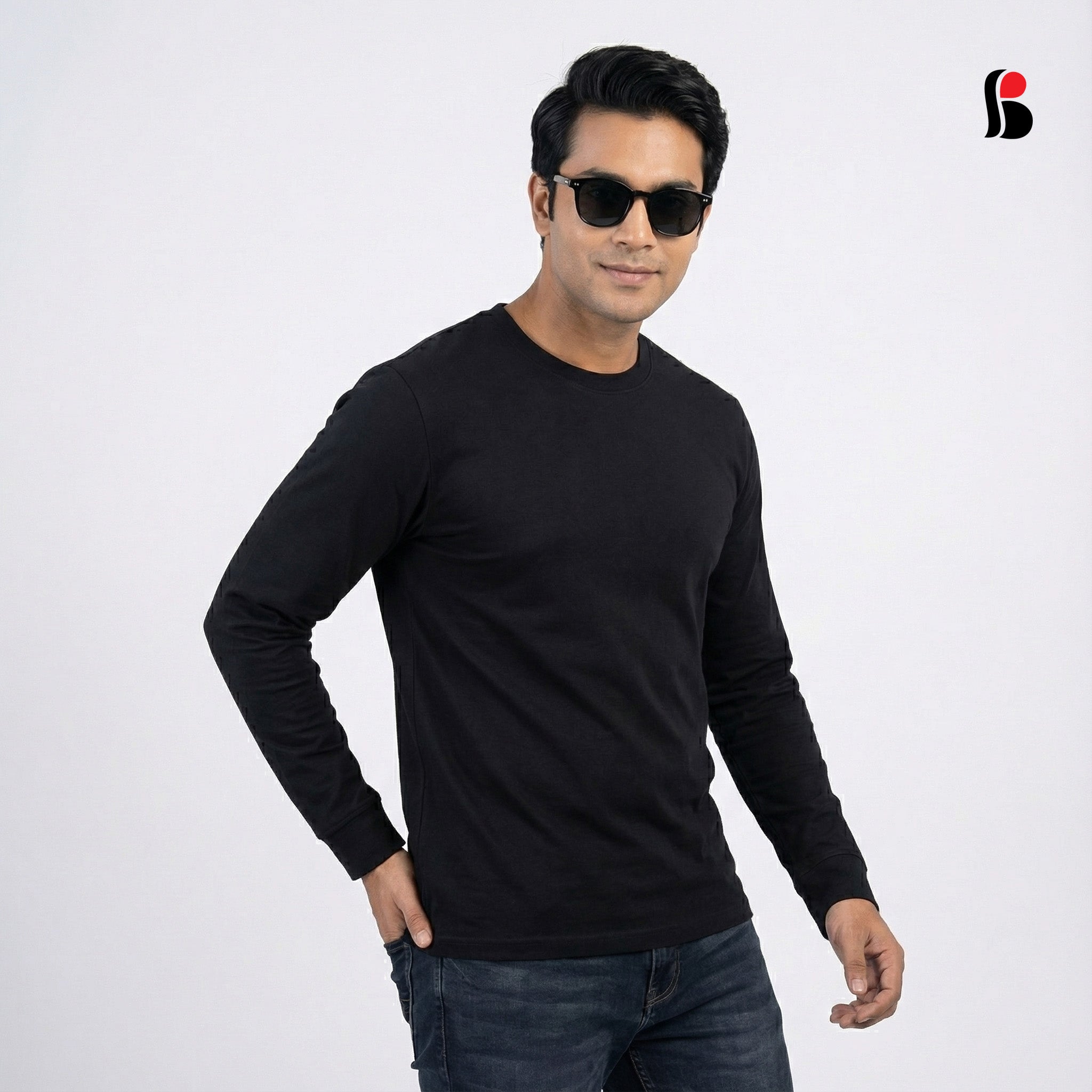 Men's LongSleeve T-Shirt (Black) with cuff MLT-431