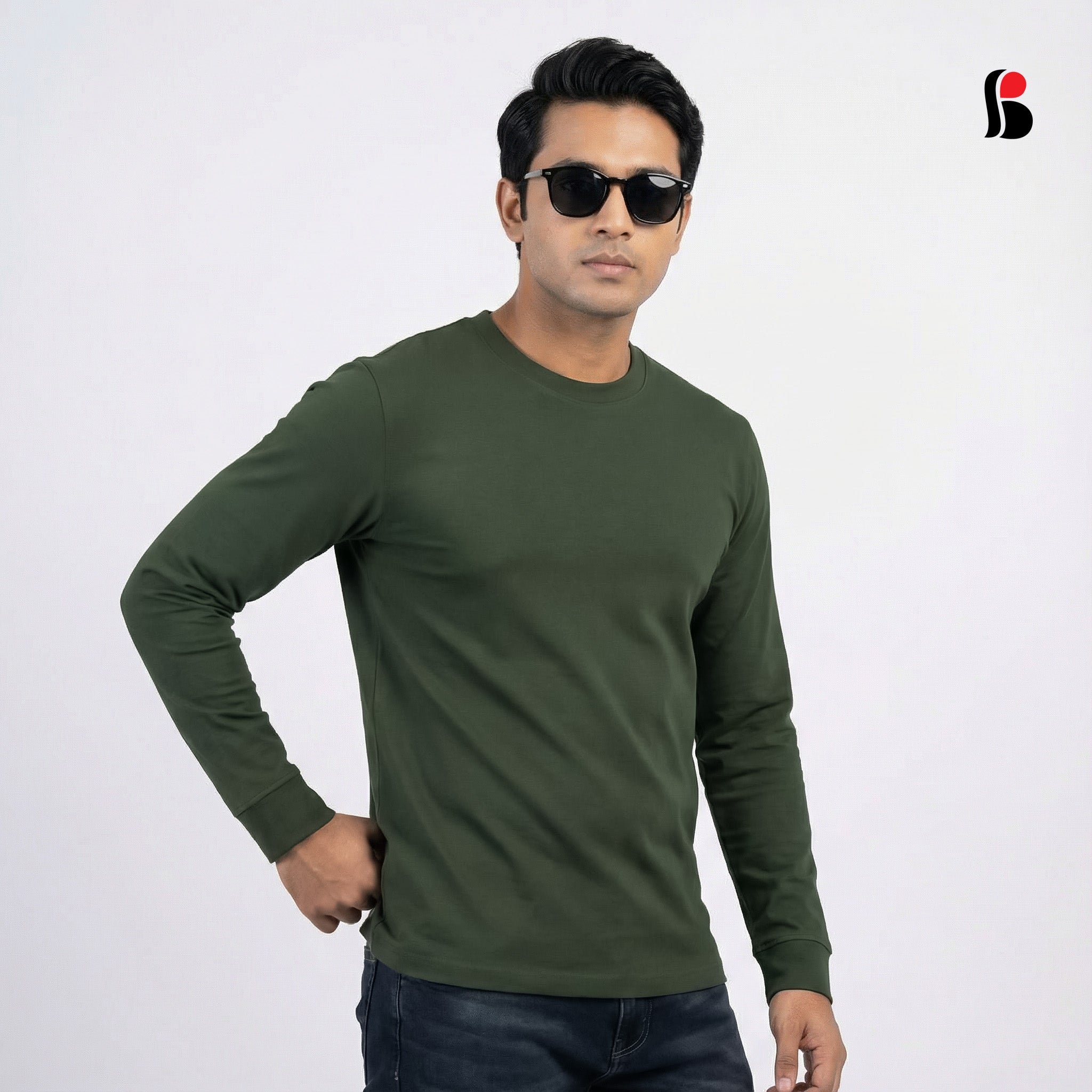 Men's LongSleeve T-Shirt (Olive) with cuff MLT-435