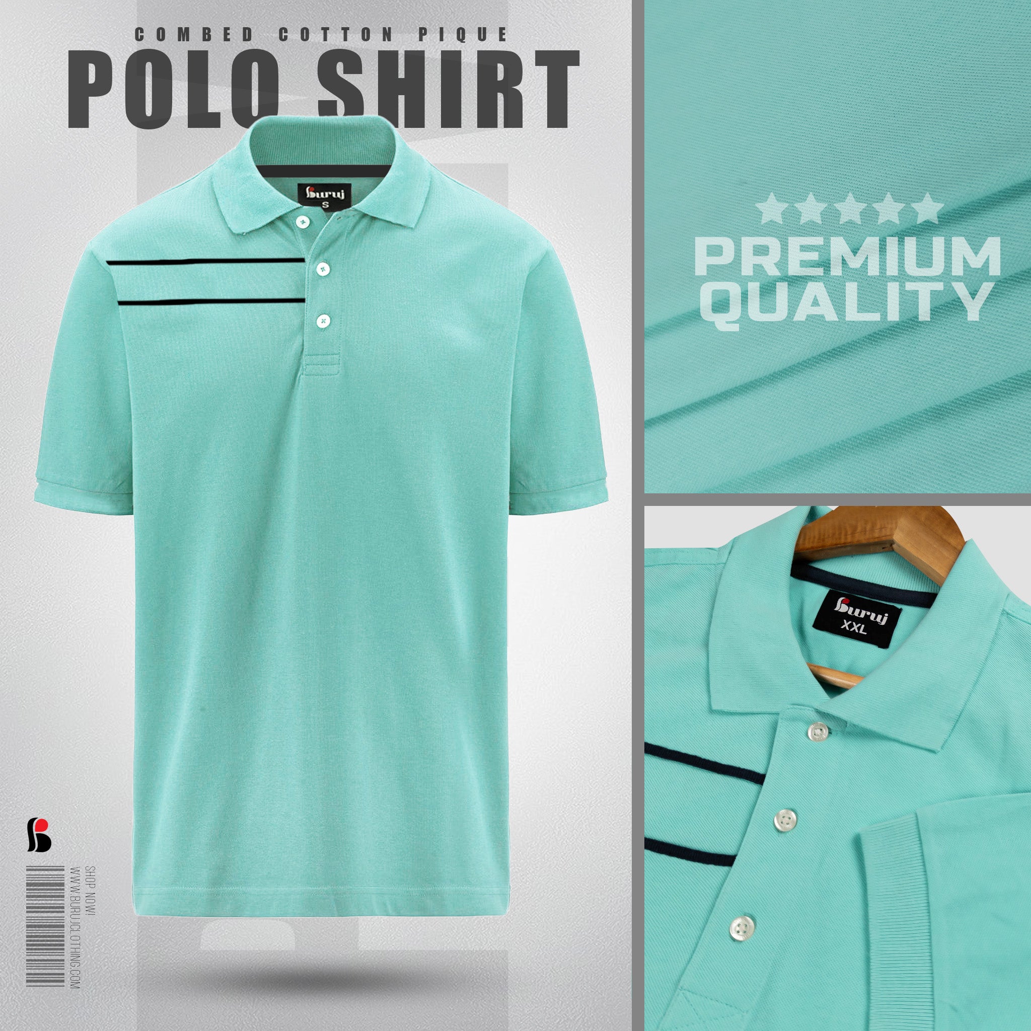 Men's Sporty Elegant PK Polo-Shirt (Cyan)