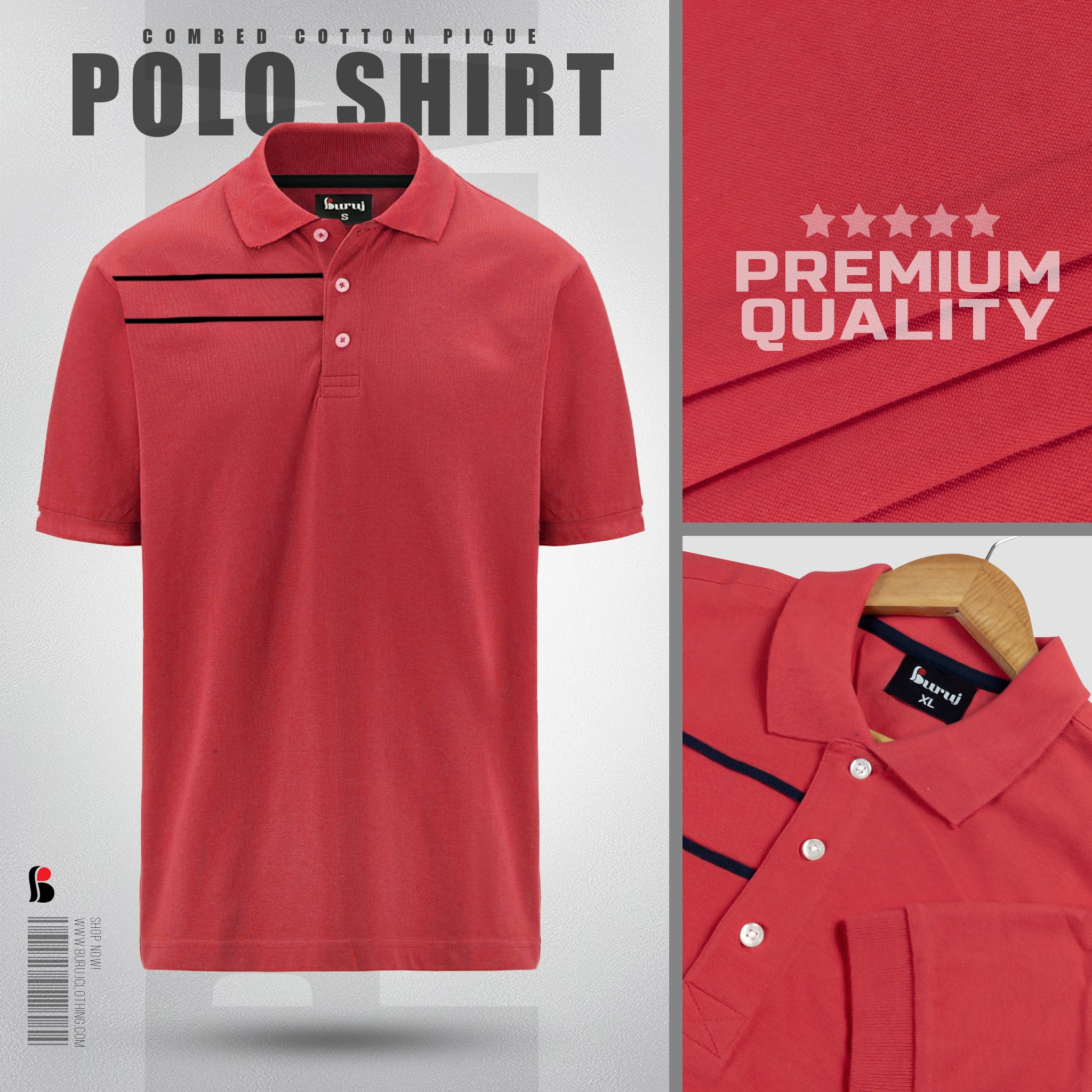 Men's Sporty Elegant PK Polo-Shirt (Red S2)