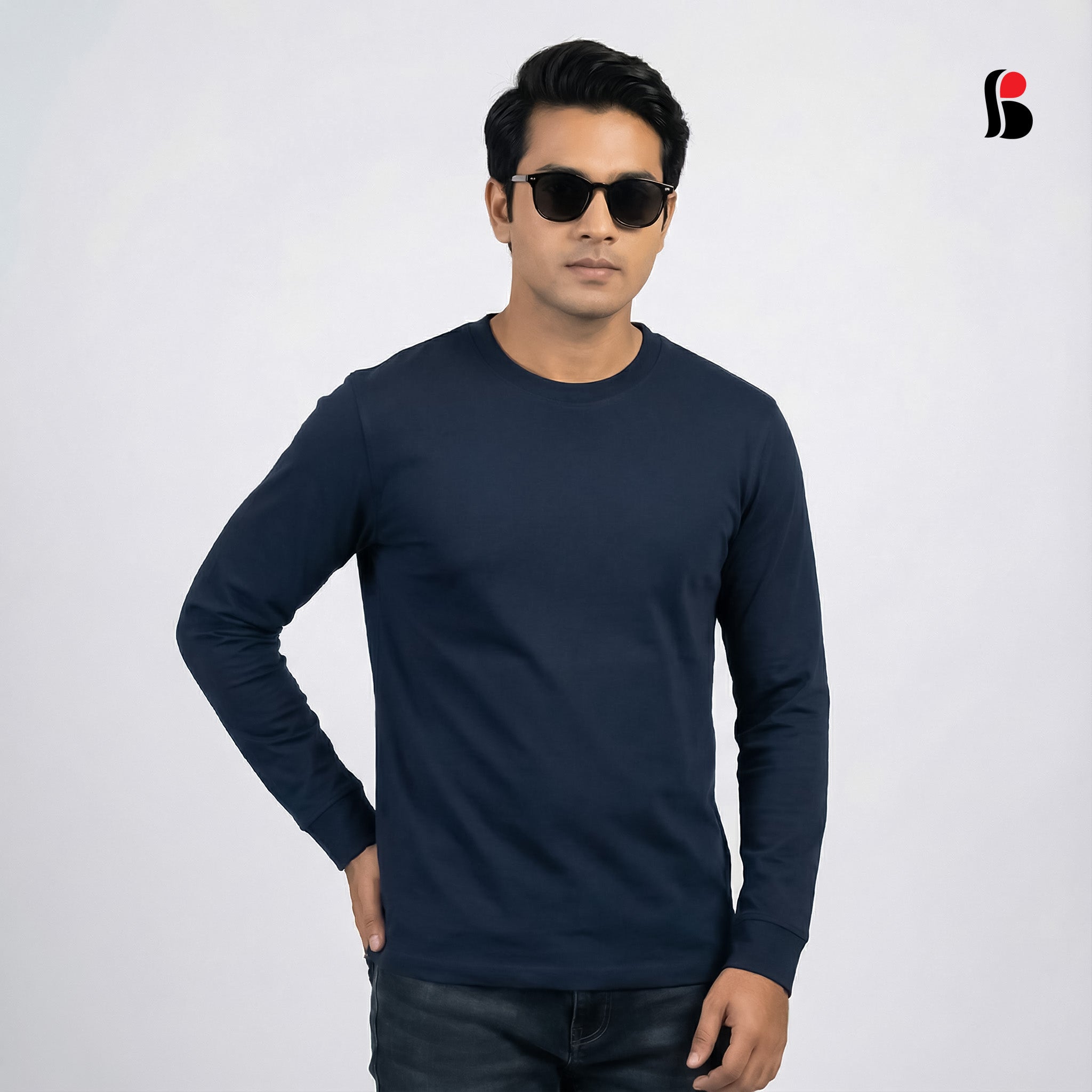 Men's LongSleeve T-Shirt (Navy) with cuff MLT-434