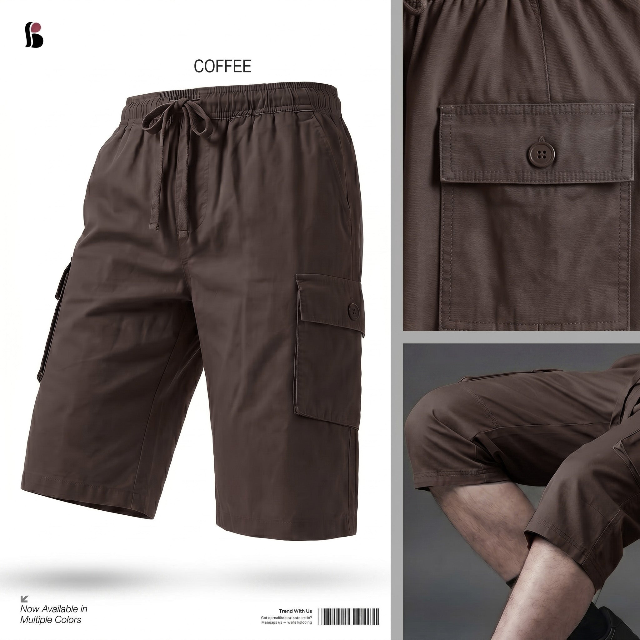 Three-Quarter Cargo Shorts [6 pockets] - Coffee MCQS-505