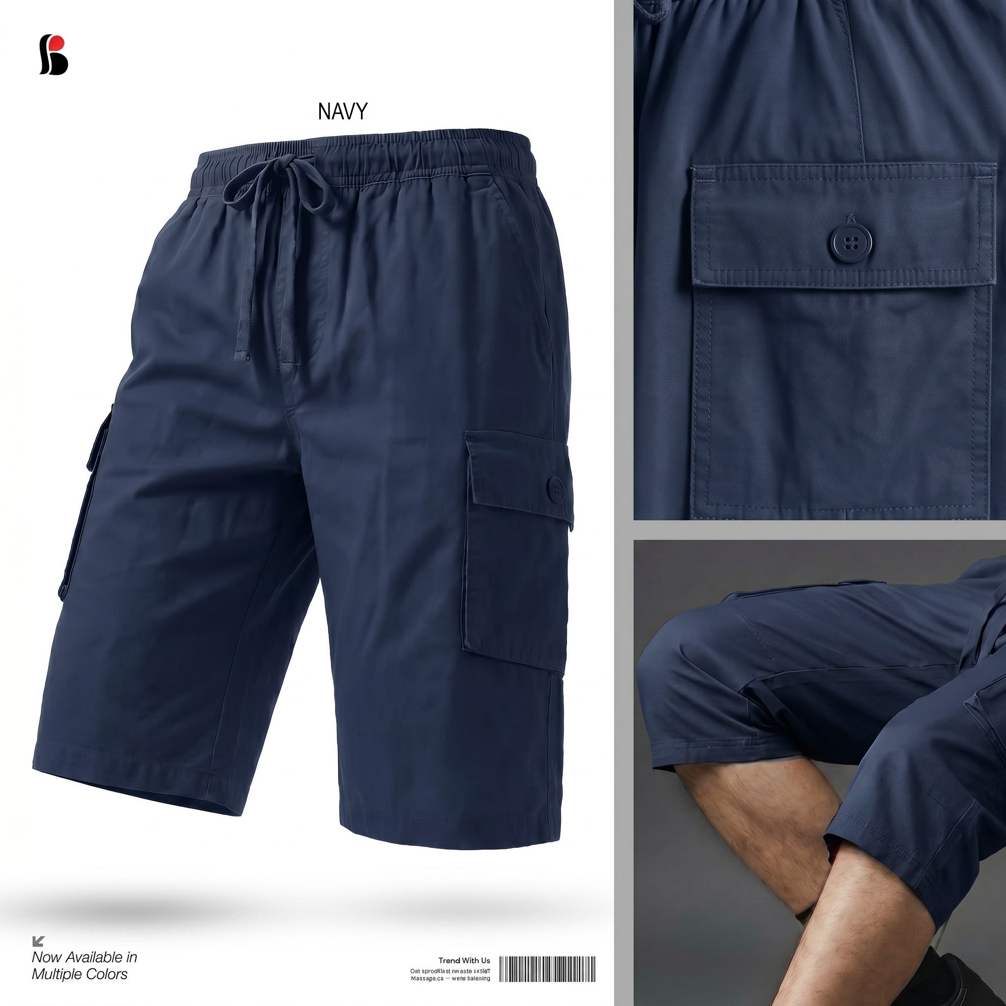 Three-Quarter Cargo Shorts [6 pockets] - Navy MCQS-502