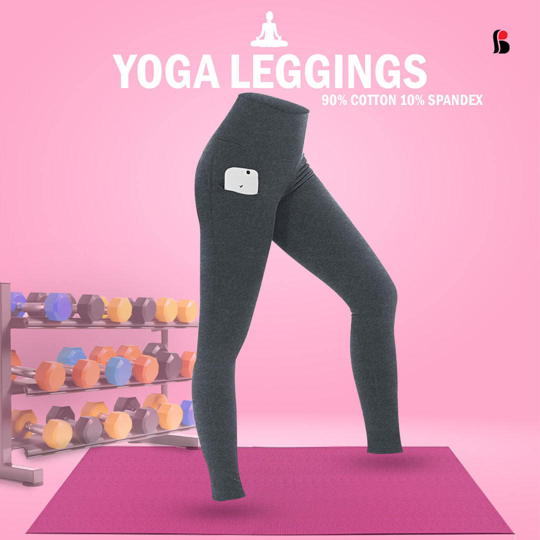 Ladies Yoga Leggings with pocket (Grey Melange)-L325